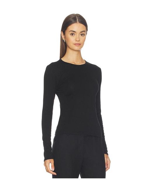 Enza Costa Black Fine Supima Cotton Long Sleeve Crew