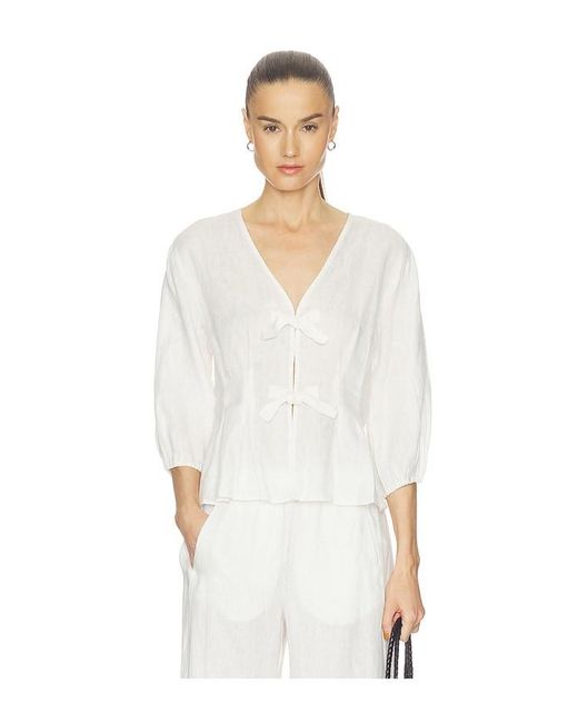 Velvet By Graham & Spencer White Martha Woven Linen Top