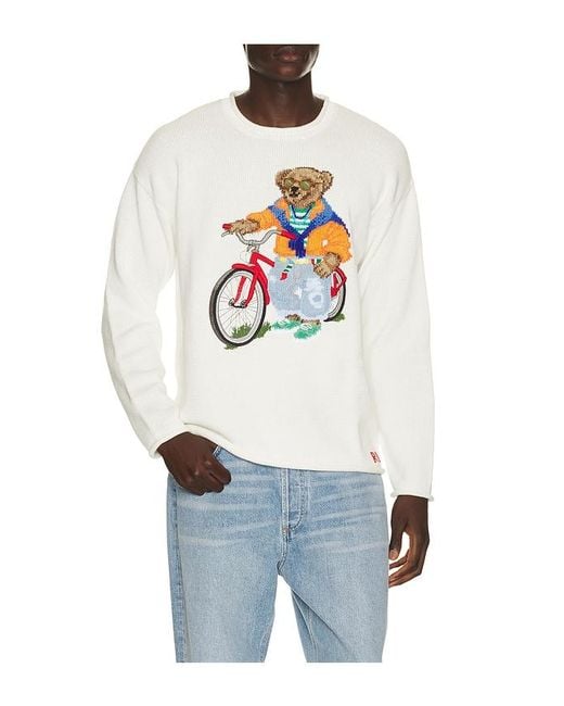 Polo Ralph Lauren White Long Sleeve Cotton Novelty Harbor Island Bear Rollneck Sweater for men