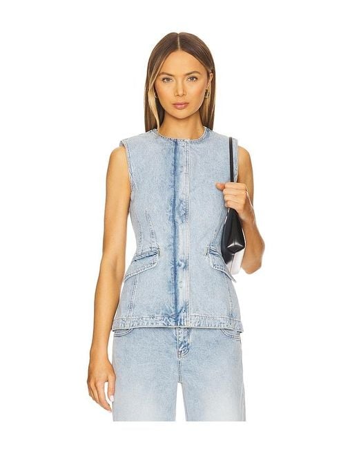 Jonathan Simkhai Blue Charley Sleeveless Button Up Top