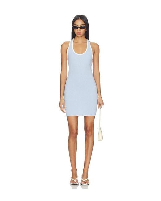 Onia Blue Cotton Boucle Mini Halter Dress