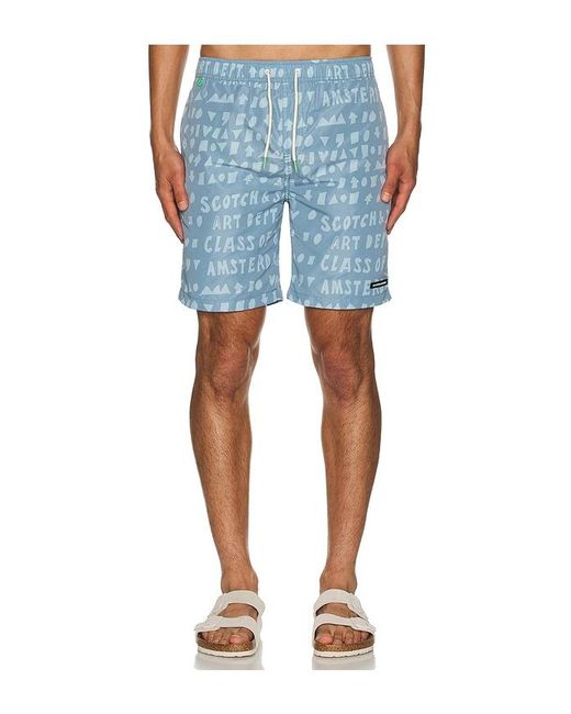 Scotch & Soda Blue Printed Swim Shorts for men