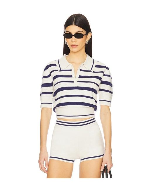For Love & Lemons White Simona Pointelle Striped Polo