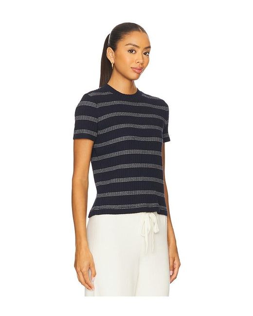 Vince Blue Geringeltes Kurzarm-Oberteil Mit Rundhalsausschnitt