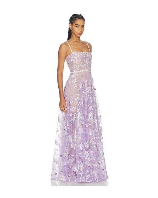 Bronx and Banco Purple Midnight Embroidered Floral Gown
