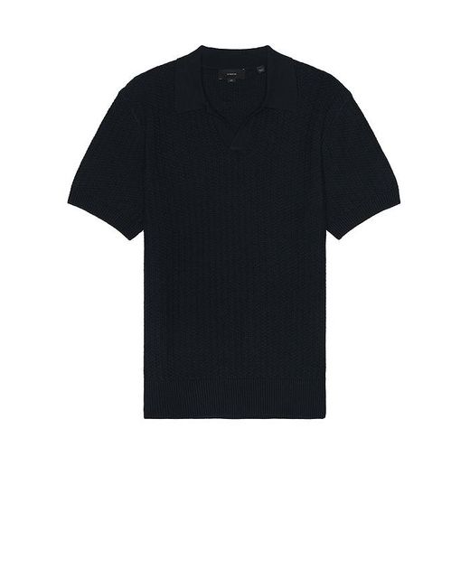 Vince Black Crafted Rib Short Sleeve Johnny Collar Polo for men