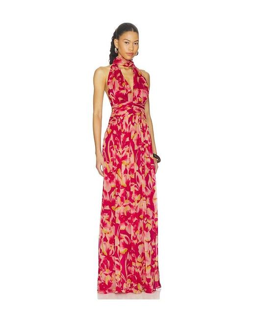 Rococo Sand Red Ruched Sash Maxi Dress
