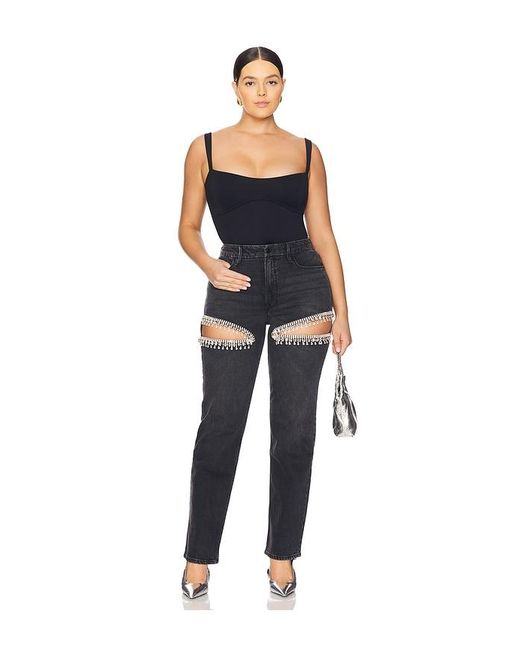 GOOD AMERICAN Black Good Icon Straight Diamond Jeans