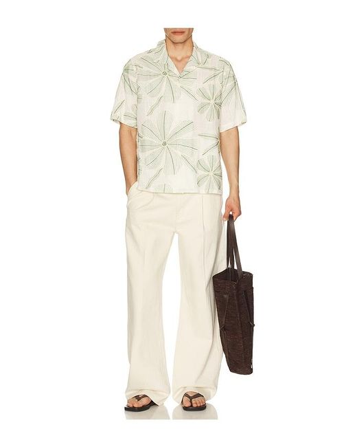 Corridor NYC Natural Linen Applique Short Sleeve Shirt for men