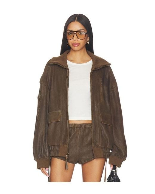Spell Brown Fontaine Leather Bomber Jacket