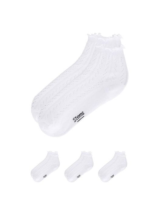 Stems White 3-Pack Pointelle Mid Crew Socks