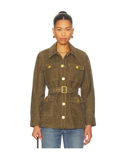 L'Agence Green Ishani Belted Suede Jacket