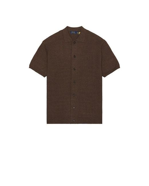 Polo Ralph Lauren Brown Short Sleeve Cotton Blend Textured Cardigan Sweater With Collar for men