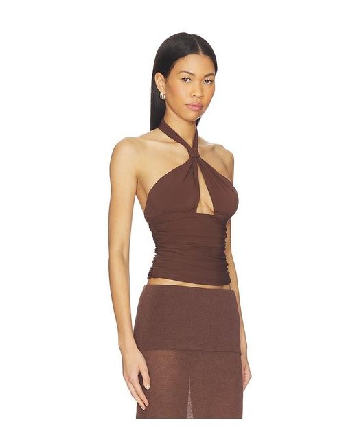 Mimchik Brown Piper Knotted Halter Top
