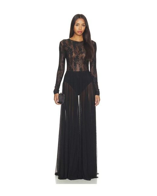 Norma Kamali Black Long Sleeve Crew Flared Gown