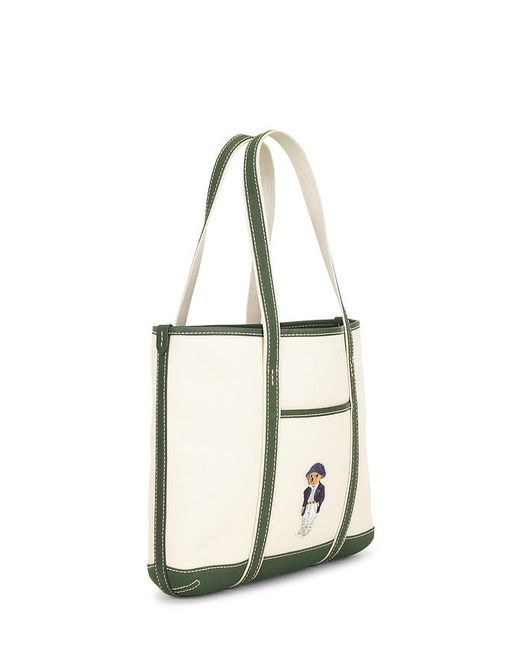 Polo Ralph Lauren White Canvas Leather Tote Small Bag
