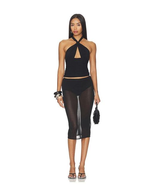 Mimchik Black Piper Knotted Halter Top
