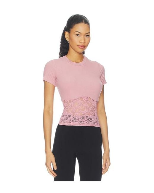 Michael Lauren Multicolor Ember Rib Lace Short Sleeve Tee