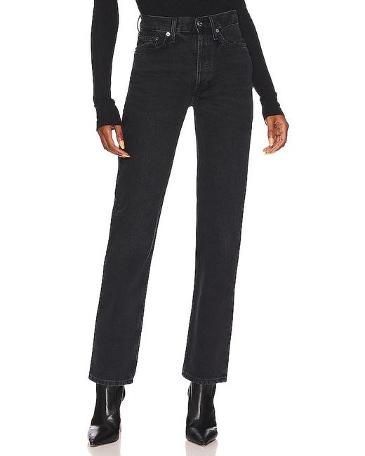 Agolde Black Lana Mid Rise Straight Jeans