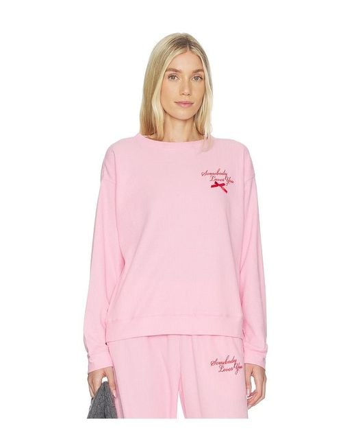 The Mayfair Group Pink Somebody Love You Waffle Crewneck Sweatshirt