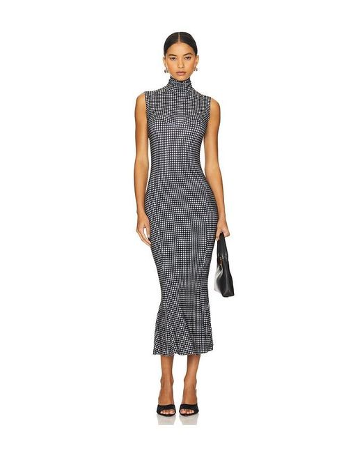 Norma Kamali Black Turtleneck Fishtail Jersey Midi Dress