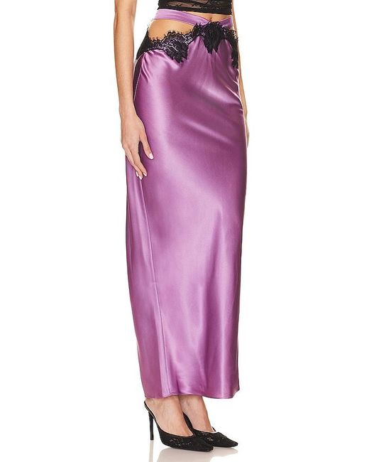 Fleur du Mal Purple Long Silk And Lace Cutout Skirt