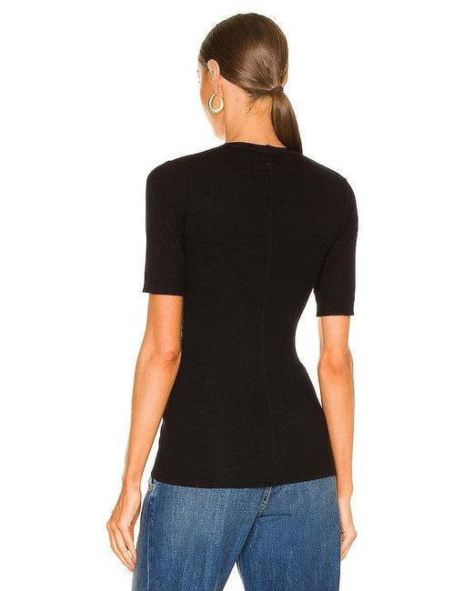 Enza Costa Black Stretch Silk Knit Half Sleeve Top