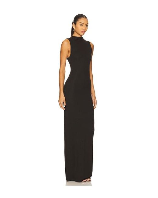 Enza Costa Black Silk Rib Sleeveless Mockneck Fluid Dress