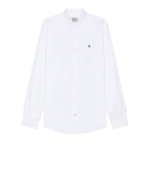 Scotch & Soda White Organic Oxford Long Sleeve Shirt for men