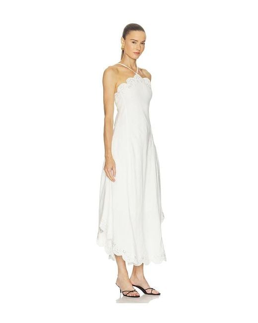Jonathan Simkhai White Gillian Embroidered Linen Midi Dress