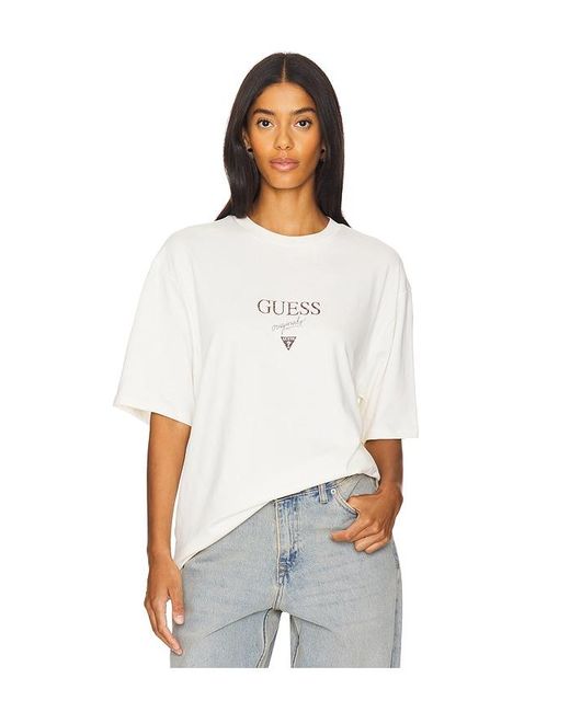 Guess White Printed Baker Logo Tee for men
