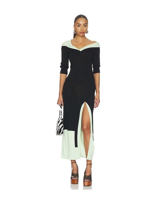 The Attico Black Asymmetric Midi Dress