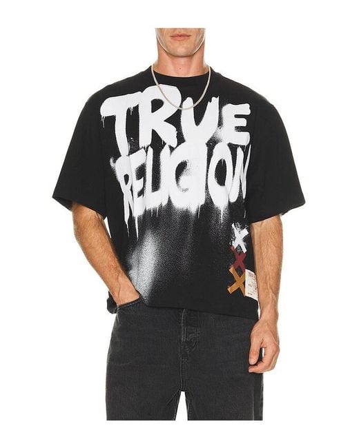 True Religion Black Short Sleeve Graffiti Boxy Tee for men