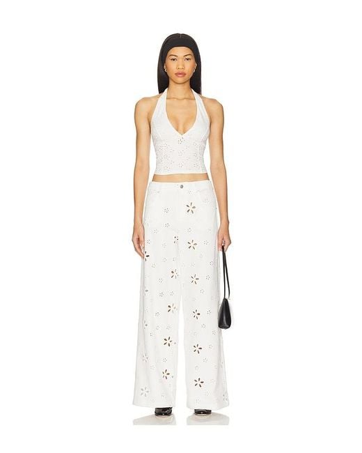For Love & Lemons White Daisy Eyelet Baggy Jeans