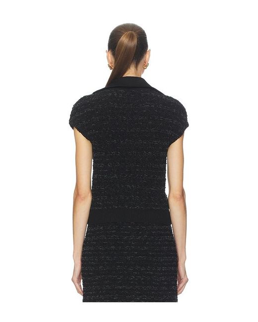 Balmain Black Zipped Short Sleeve Tweed Top