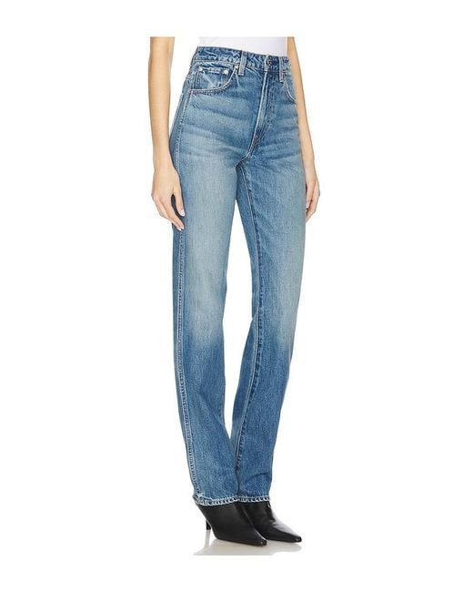 GRLFRND Blue Sara Super High Rise Straight Jeans