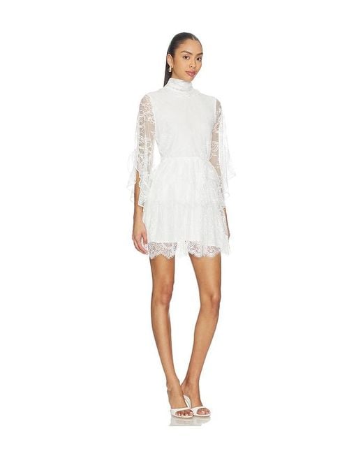 Bardot White Norah Ruffle Lace Mini Dress