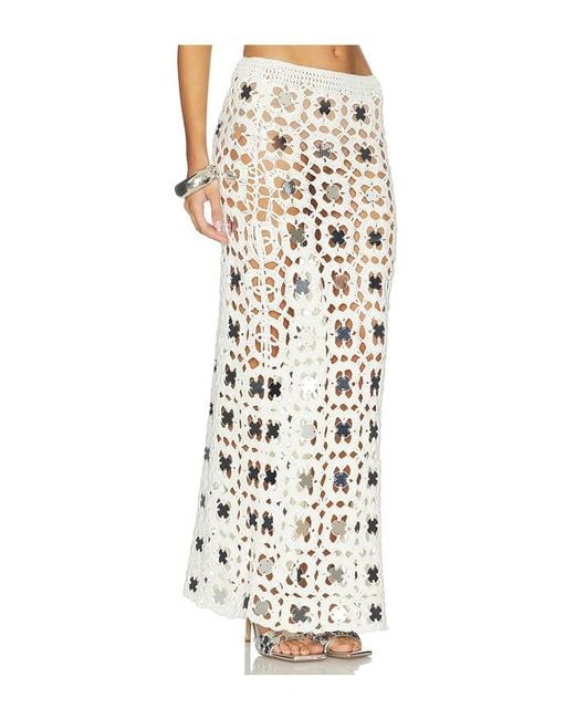 superdown White Kilah Crochet Maxi Skirt