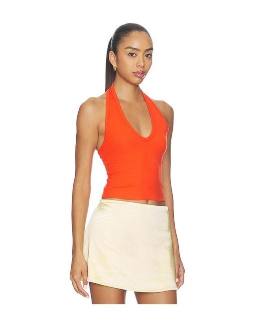 ÉTERNE Orange Cropped Halter Top