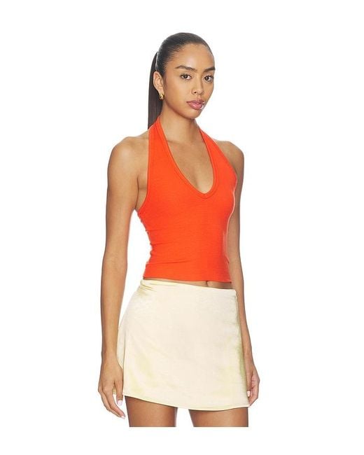 ÉTERNE Orange Cropped Halter Top