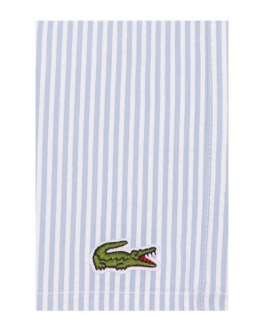 Lacoste Blue Mid Length Striped Textured Swim Trunks for men