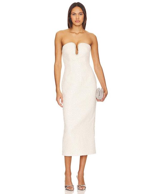 Self-Portrait White Sequin Boucle Midi Dress