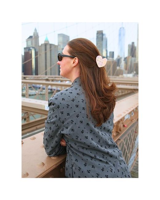 Solar Eclipse Pink Hand-Painted Plaid Heart Claw Hair Clip
