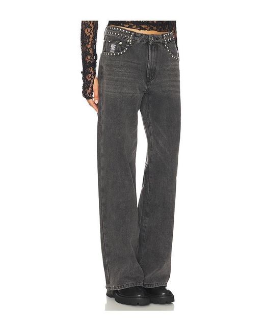One Teaspoon Gray Jackson Mid Waist Wide Leg Jeans