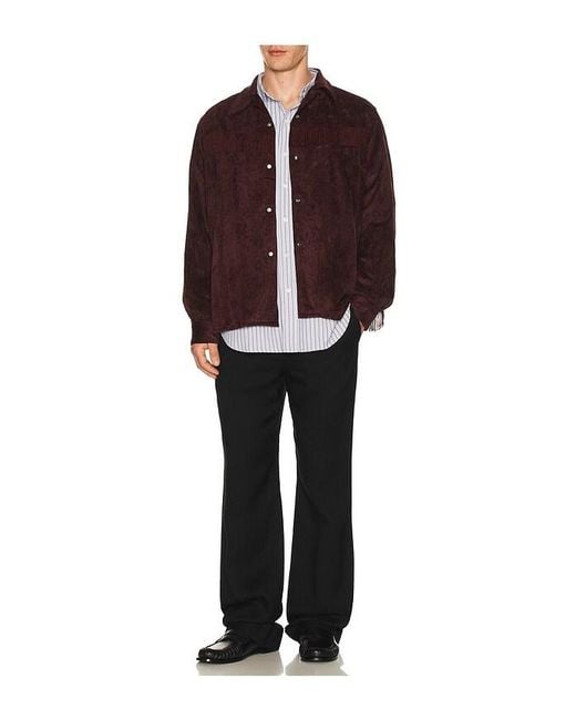 Needles Brown Fringe Open Collar Shirt Rayon Corduroy for men