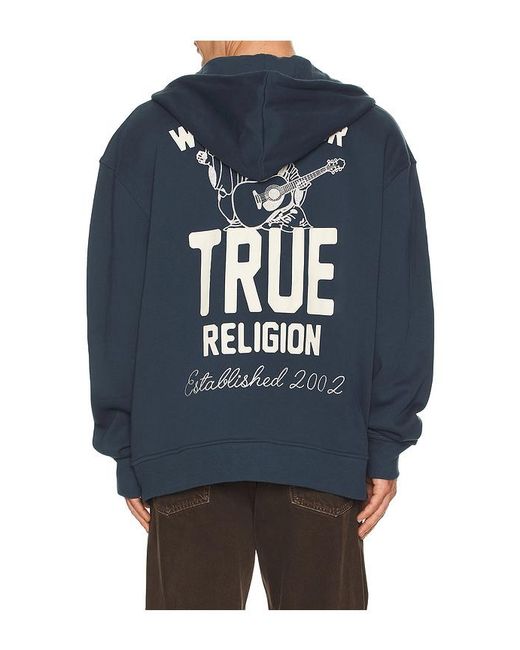 True Religion Blue Patch Vintage Zip Up Hoodie for men
