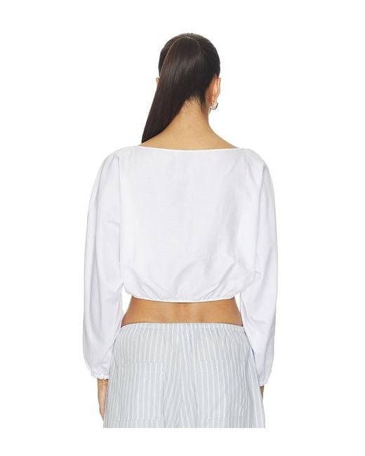 Leset White Yoko Long Sleeve Blouson Top