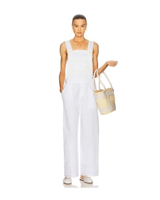 Helsa White The Summer Overalls With Vintage Swiss Embroidery