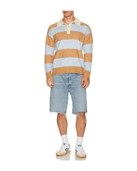 Central Park West Orange Striped Rugby Polo Sweater for men