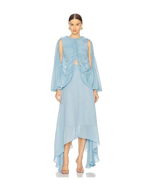ROKH Blue Shirred Poncho Vest Midi Dress